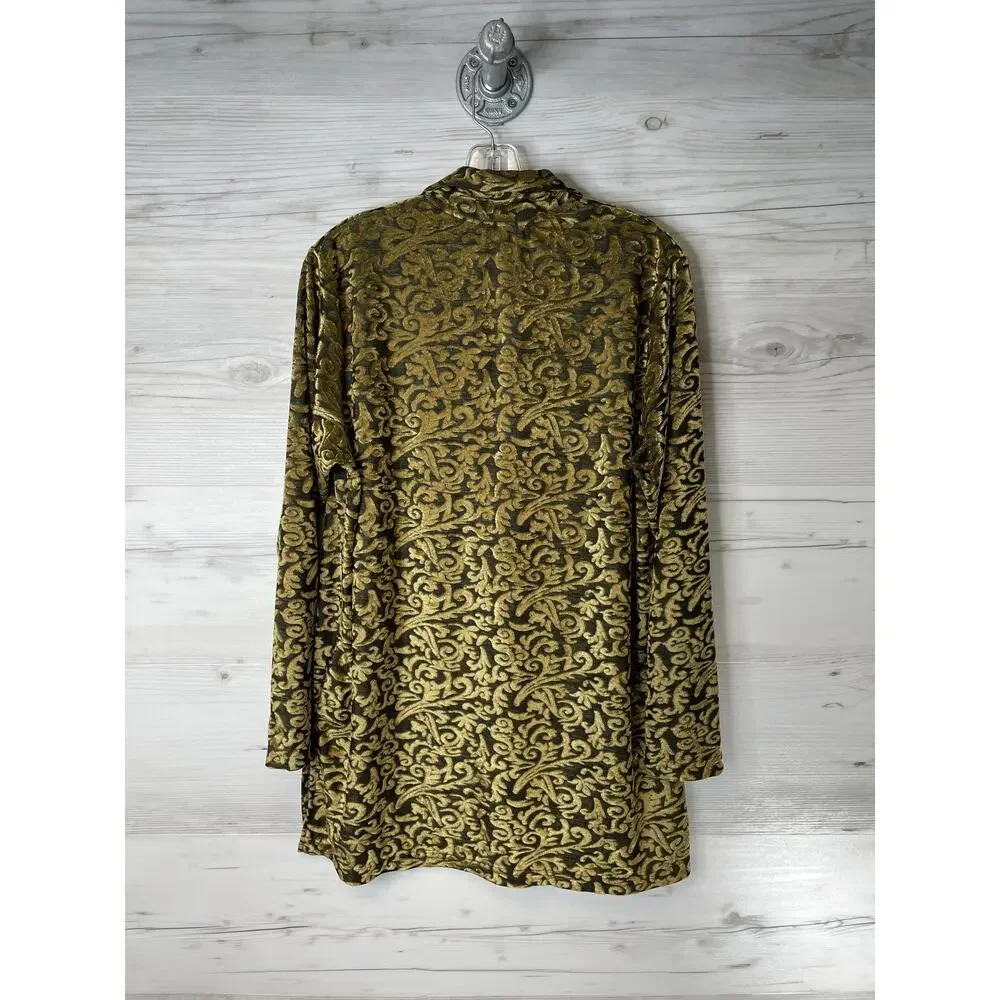 Diane Von Furstenberg Shirt Womens Large Black Gold Baroque Jacquard Made USA‎